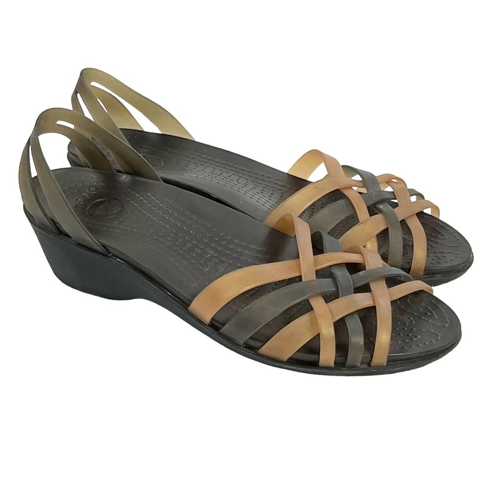 Crocs Isabella Huarache Sandals Jelly Wedge Strappy Espresso/Bronze Women’s 10